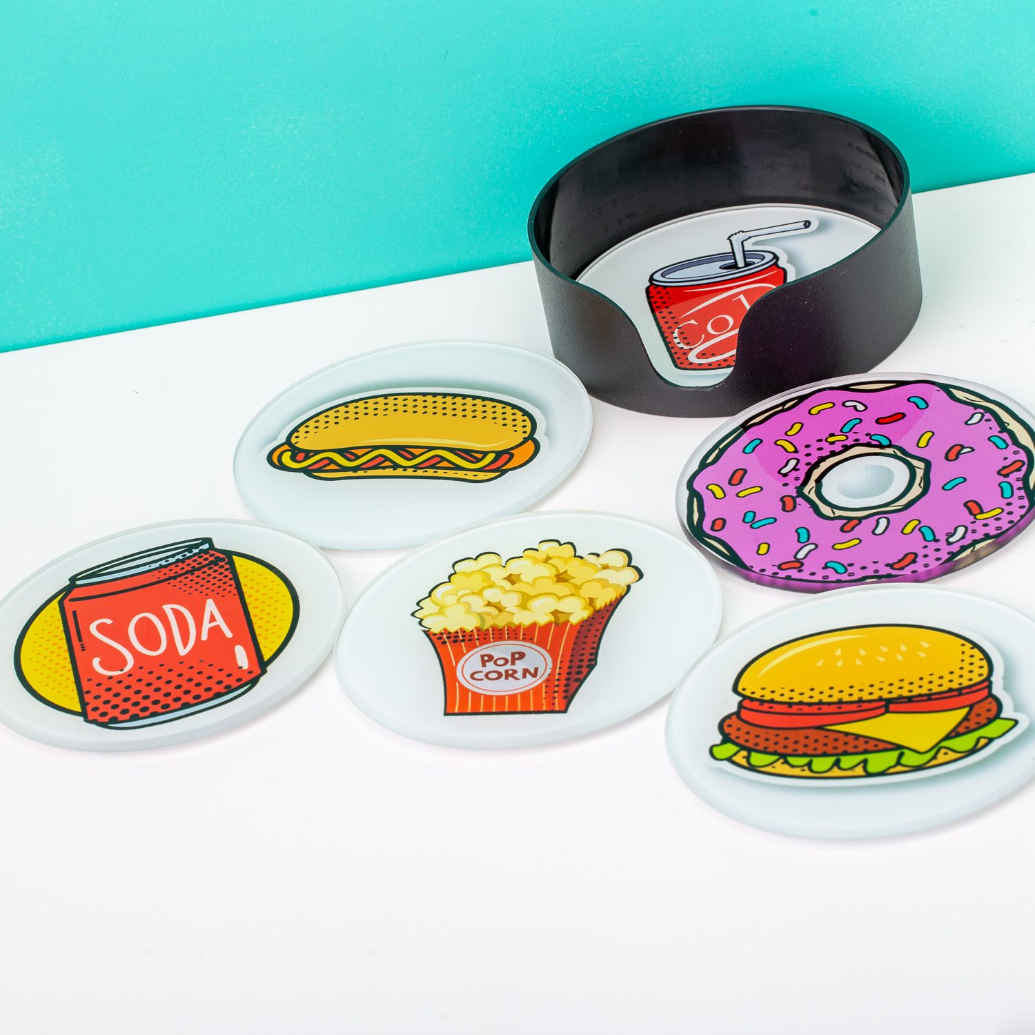 Glazen Onderzetters (Set Van 6) - Fastfood - Balvi