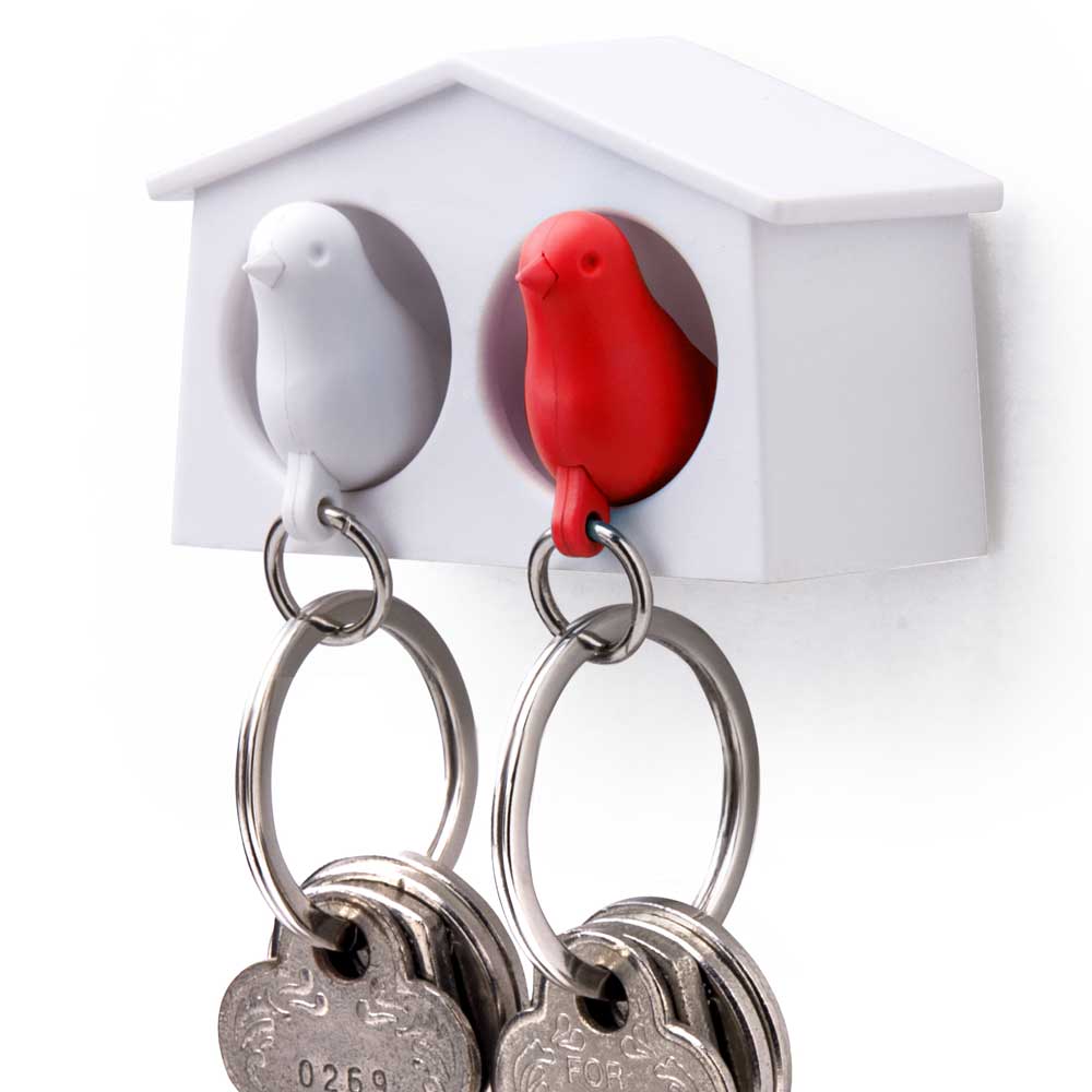 Mini Sparrow Duo Sleutelhanger - Wit/Rood - Qualy