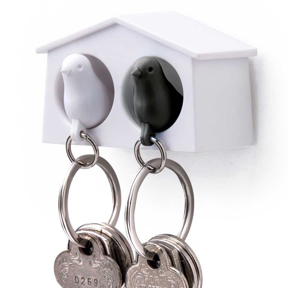 Mini Sparrow Duo Sleutelhanger - Wit/Zwart - Qualy
