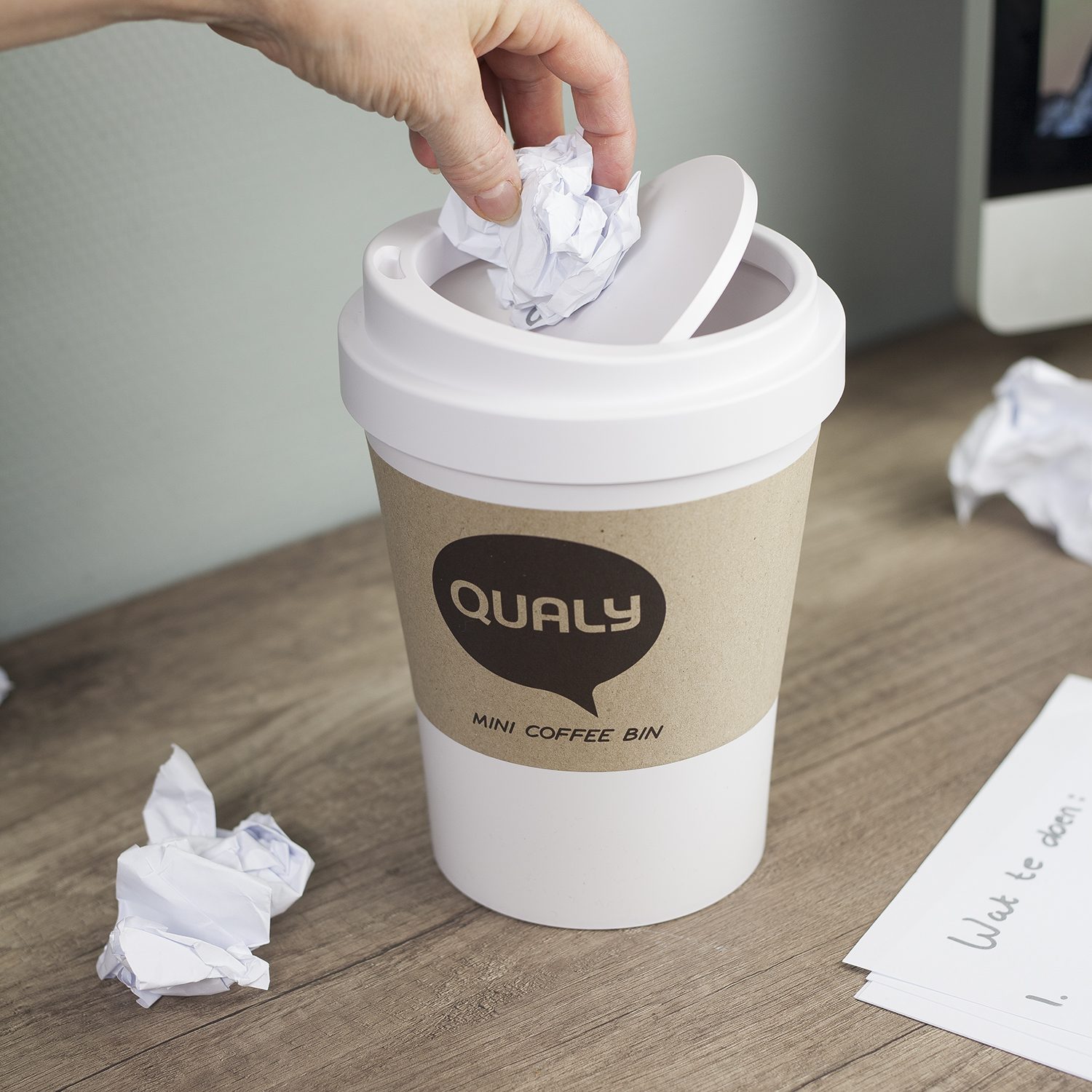Koffiebeker Prullenbak Klein - Wit - Qualy